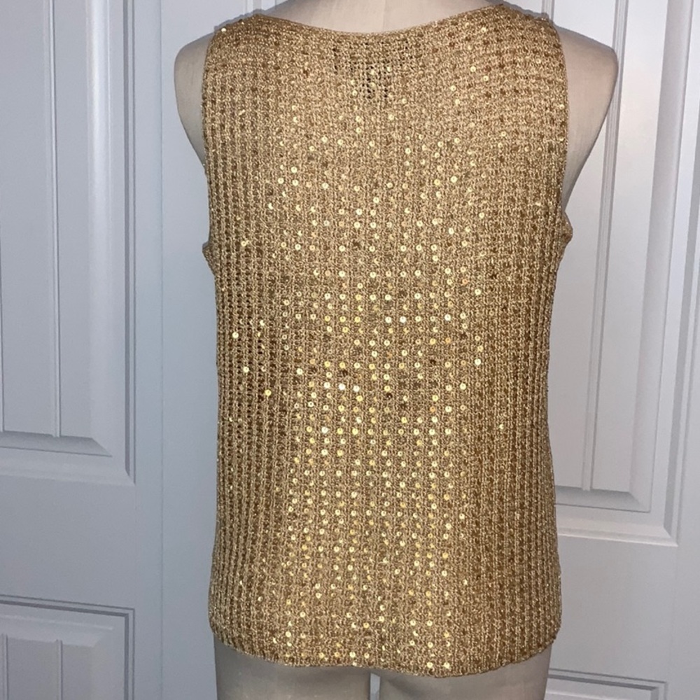 Linda Allard Ellen Tracy Champagne Gold Color Sequin Women's Size L Tank Top - Picture 4 of 8